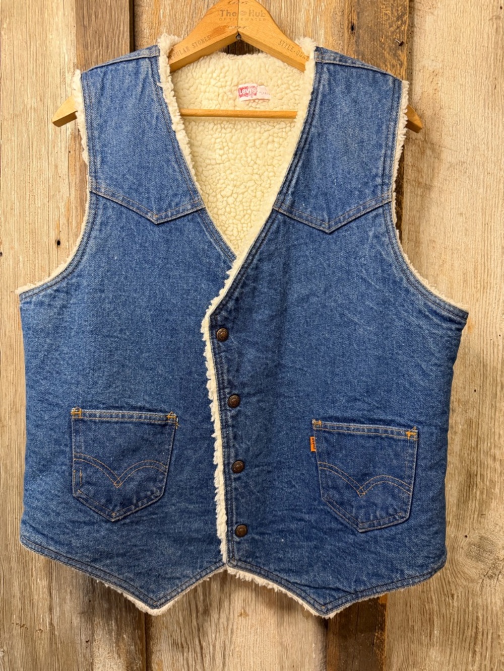 VTG Levi’s Orange Tab ‘Sherpa’ Lined Denim Vest Made in USA: Size Large